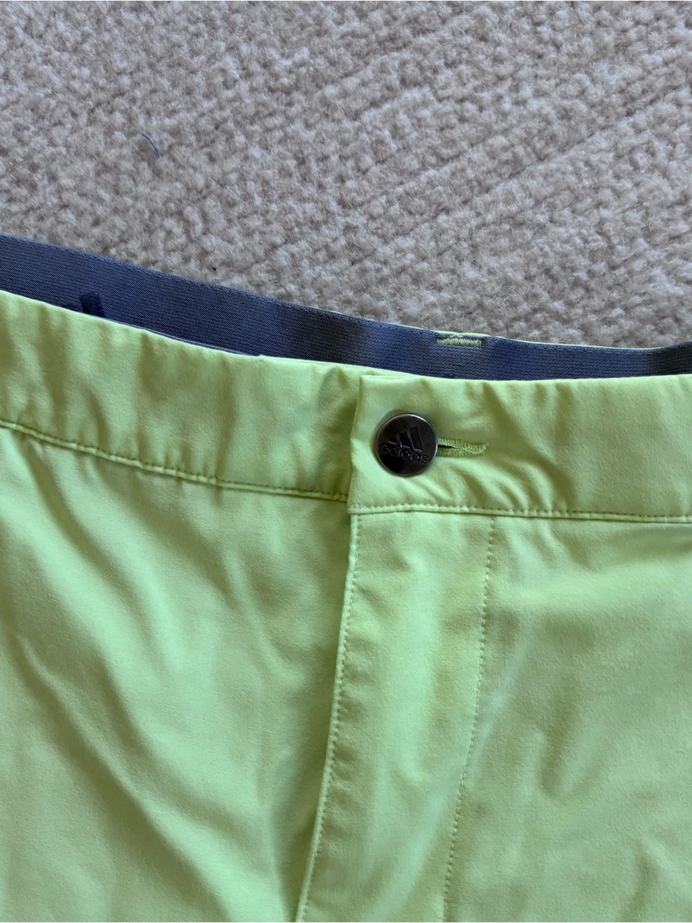adidas Neon Lime Golf Athletic Shorts with Gray Waistband - Picture 2 of 8